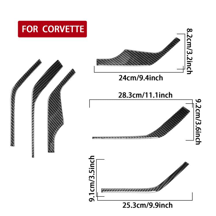 Inner A-pillar speaker sticker set with size guide, black carbon-fiber curved strips