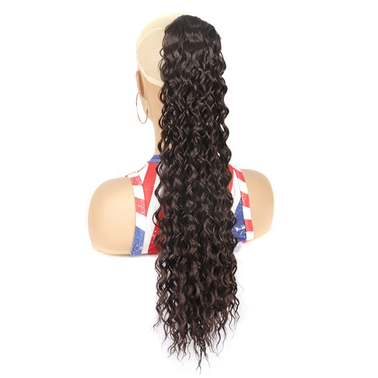 Curly ponytail wig with long black ringlet curls, back view on mannequin