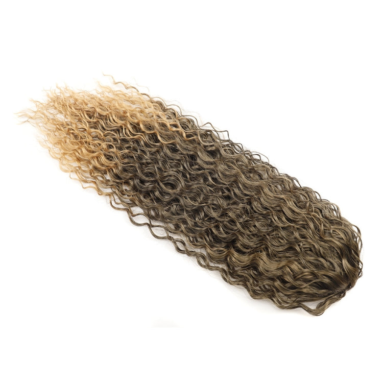 Curly ponytail wig hairpiece with long light-brown curly waves, close-up