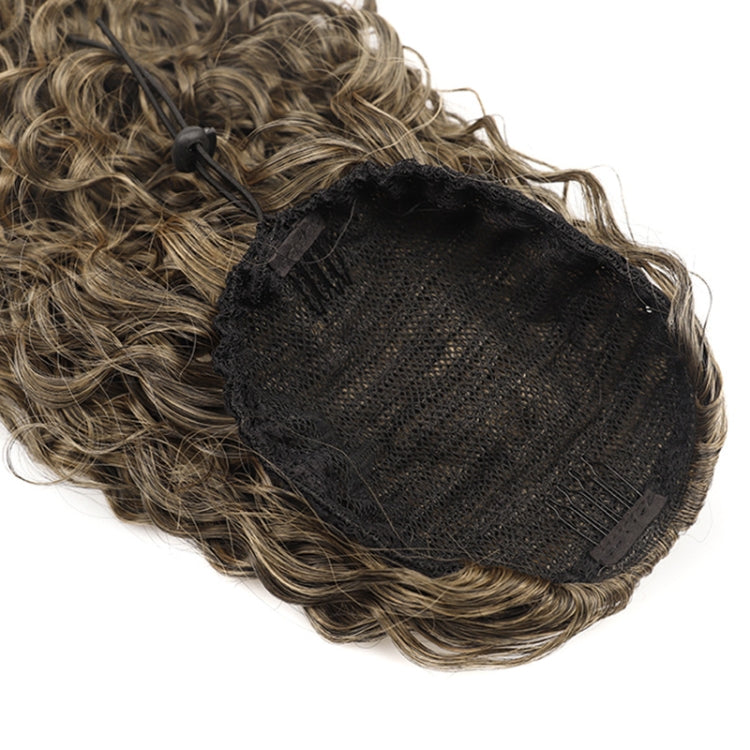 Curly ponytail wig base with black mesh cap and light-brown curly hair