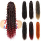 Curly ponytail wig in burgundy with long ringlet curls, plus color strand swatches