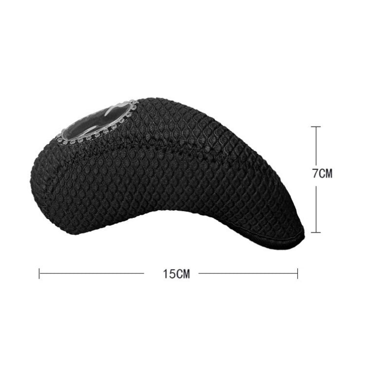 Black neoprene golf club head cover, textured knit pattern with metal grommet ring