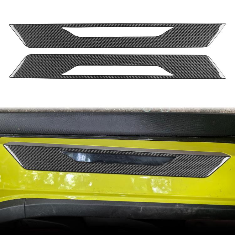 Carbon-fiber door sill trim stickers with cutout stripe, applied on car