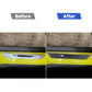 Carbon-fiber door sill trim installed on car, before-and-after view