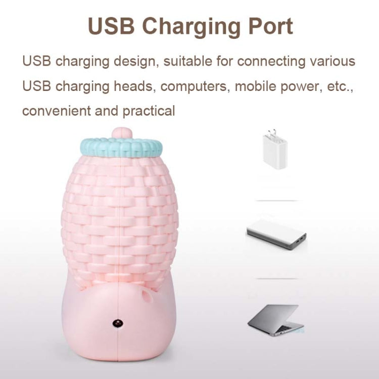 Cartoon snail LED desk lamp with USB charging port shown for cable and adapters
