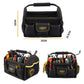 Handheld tool pouch with handle, wide organizer compartments and hanging hook