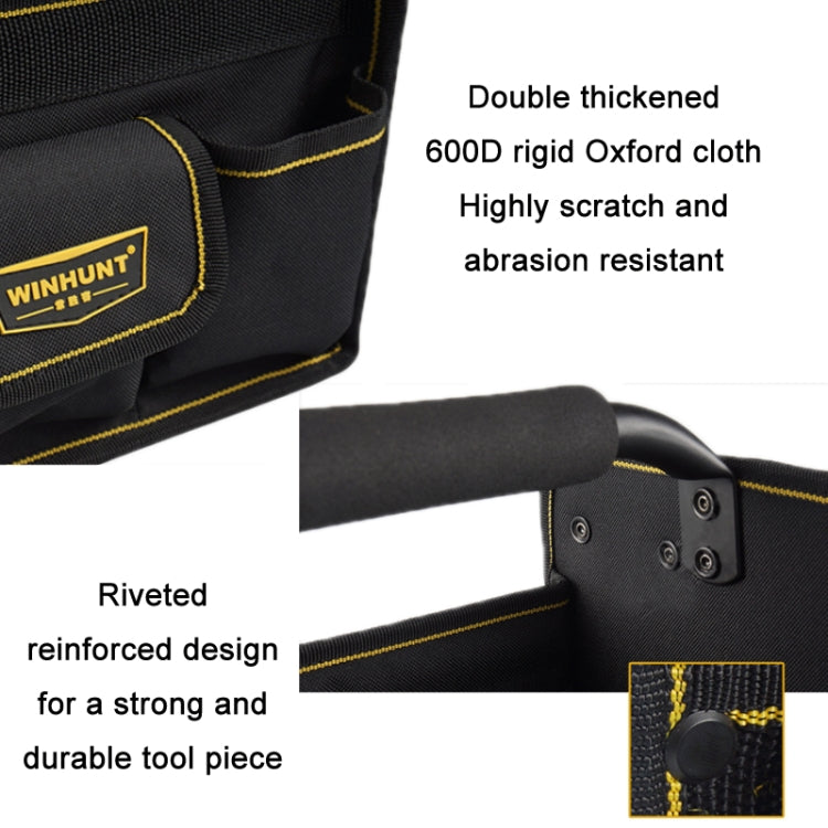 WINHUNT tool bag corner detail with riveted reinforced stitching and 600D Oxford fabric