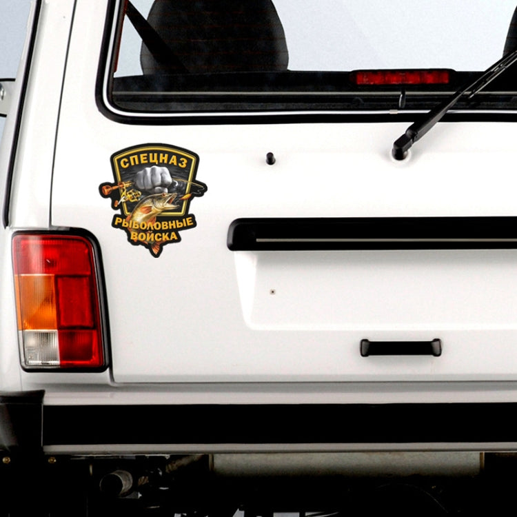 Fishing Force car sticker decal with fish and fist design on a white vehicle