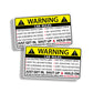 Set of two warning car rules stickers, yellow with hazard triangle and bold text