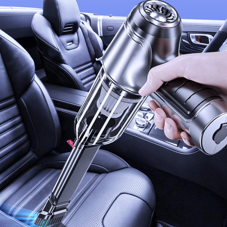 Silver gray handheld wet/dry vacuum cleaner with crevice nozzle for car seats and console