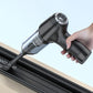 Black handheld wet/dry vacuum cleaner with round brush head and transparent dust chamber