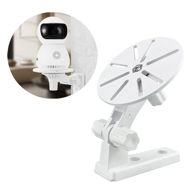 White plastic CCTV swing-head camera mount bracket with round pivot plate and base