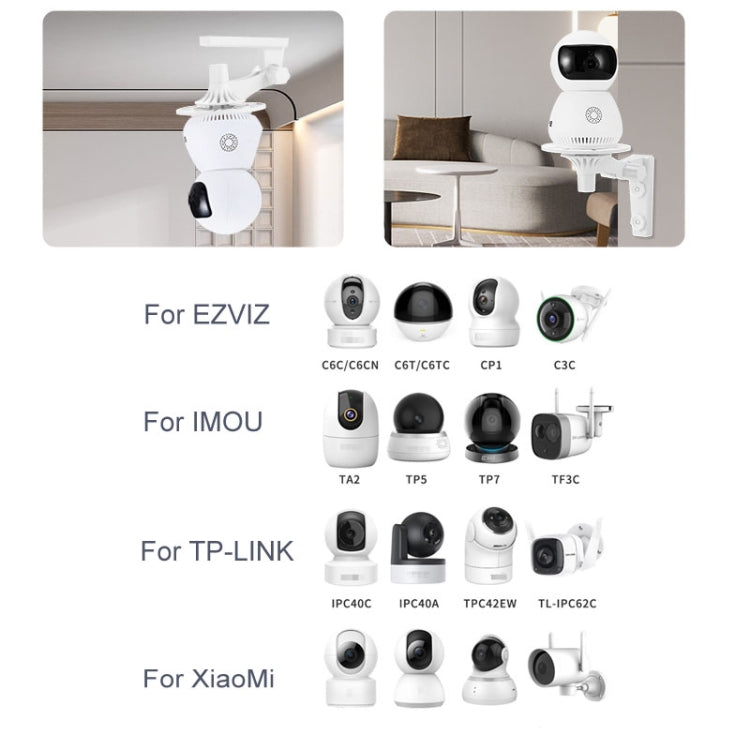 White plastic camera wall mount bracket with mounting plate and swing-head arm