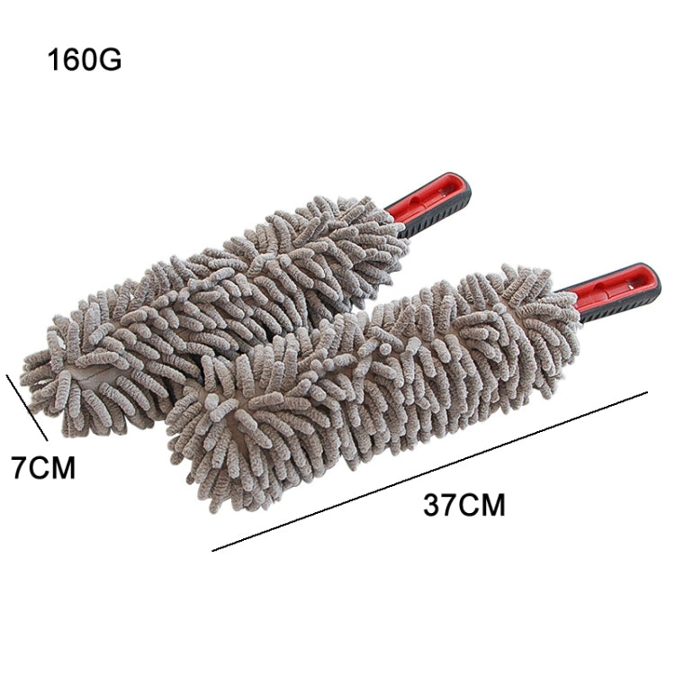 Gray chenille car wash duster, 37 cm long, red handle with round mop head