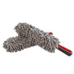 Gray chenille car wash duster with curved round mop head and red long handle