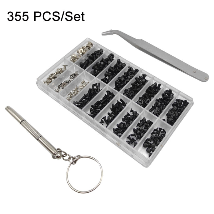Laptop universal screw set with screwdriver, key ring, and compartment organizer tray