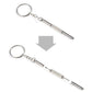 Metal keychain screwdriver tool with small threaded tips, two views