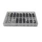 Clear compartment tray filled with silver and black laptop screws