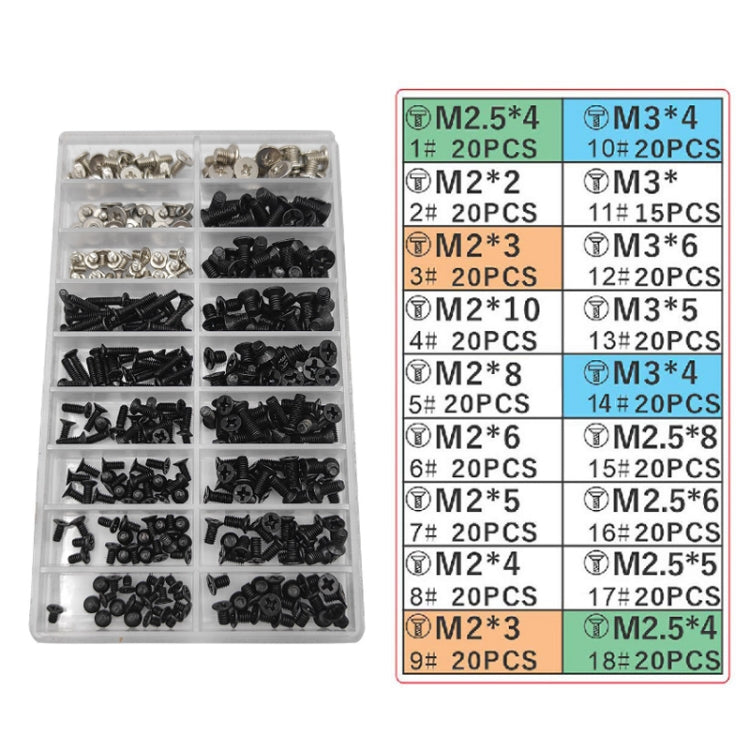 Printed screw size chart for M2/M2.5/M3 laptop screws with quantities