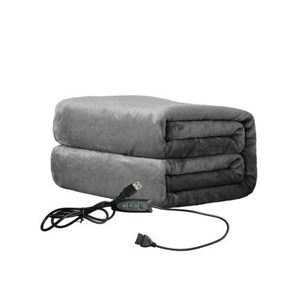 Gray electric heating shawl blanket roll with USB controller and cable