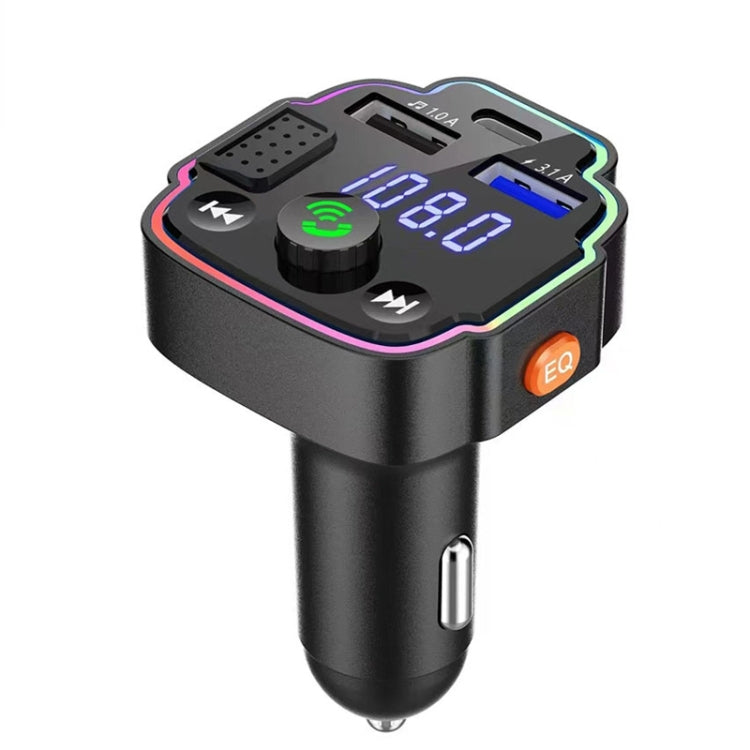 Black car Bluetooth FM transmitter with PD fast charging, LED display and control buttons