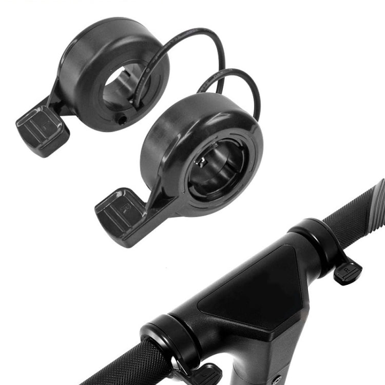 E-scooter thumb throttle governor with handlebar mount, black control and cable