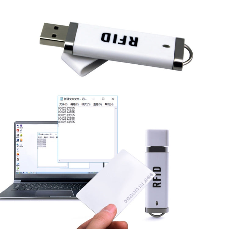 Mini RFID U-disk access control reader with USB connector, key ring, and RFID marking