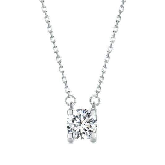 Moissanite pendant necklace with square sparkling stone and silver-tone links