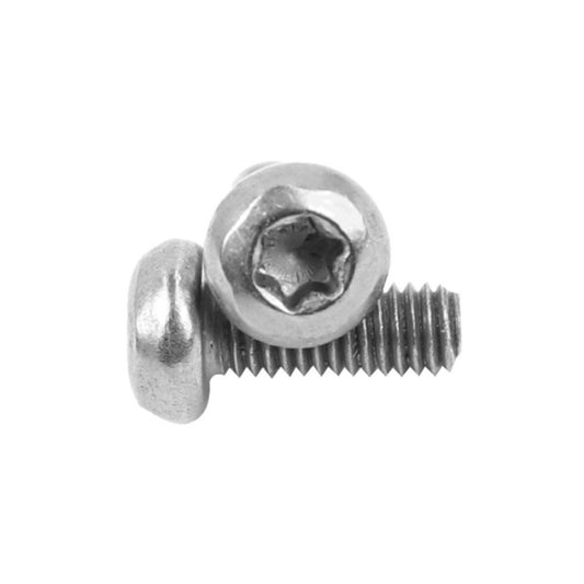 Single silver metal battery compartment screw with rounded head and cross slot