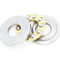 Thrust ball bearing set with silver washer, gold ring, and exposed metal balls, side view