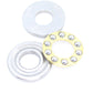 Thrust ball bearing set with two silver washers and gold ring, metal balls shown