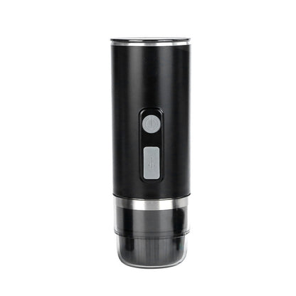 Portable espresso capsule coffee maker, black body with side power and mode buttons