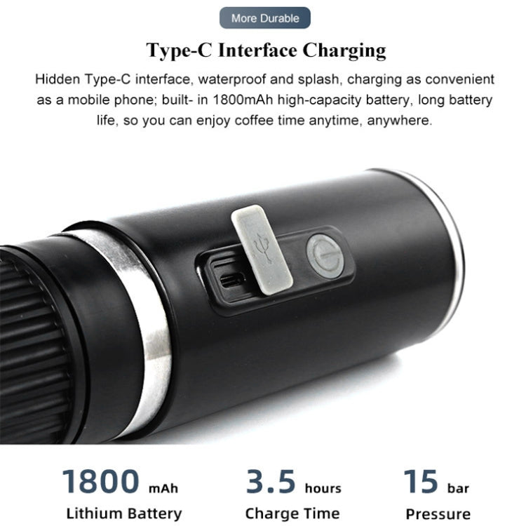 Portable espresso maker close-up of Type-C charging port and power button