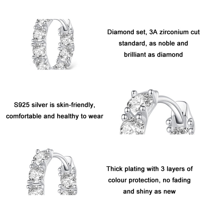 Silver zirconia hoop earrings featuring a budding flower pattern around the circle