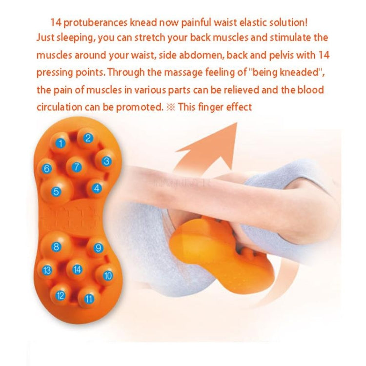 Orange acupressure massager with multiple raised pressure nodes on a curved pad