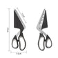 Black-and-silver pizza scissors with size markings shown