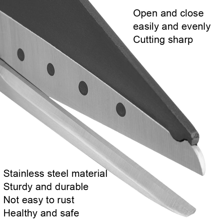 Stainless steel blade with perforations and black top panel, close-up
