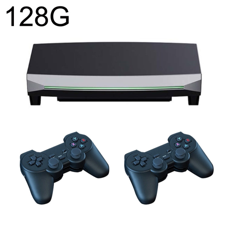 H6 128G gaming console with two dark blue game controllers