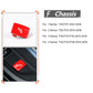 Red push-button with parking aid icon and mounting clips