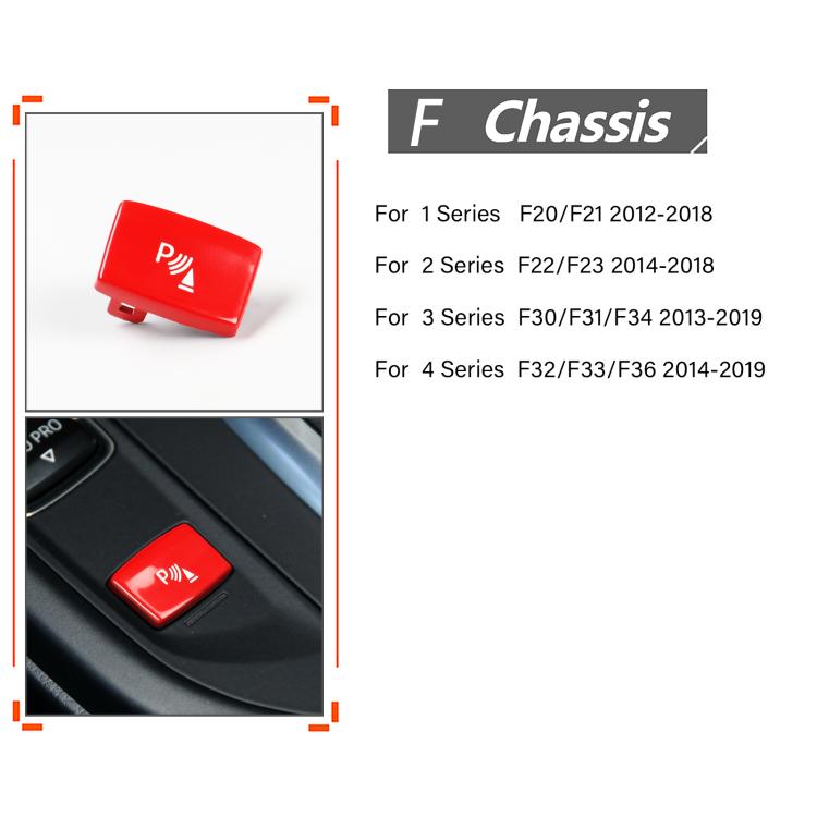 Red push-button with parking aid icon and mounting clips