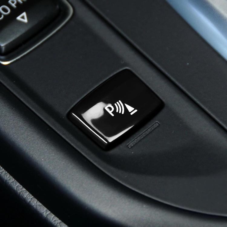 Red square push-button with parking aid icon for gear selector panel
