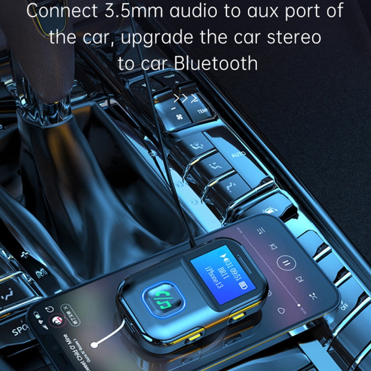 Bluetooth audio receiver placed in a car console next to dashboard controls