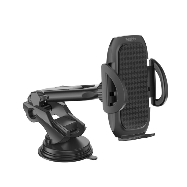 Car phone mount with rotating telescopic double-arm base and dark protective cradle