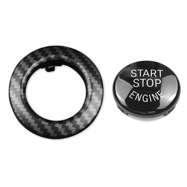 Carbon fiber one-key start button cover set with start/stop engine button