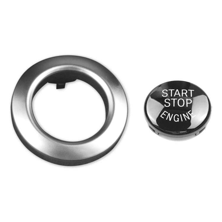 Silver one-key start button cover set with black start/stop engine button