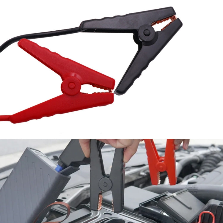 Car jumper cable with large battery clips, red and black clamps with cables