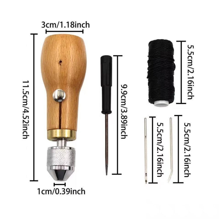 Leather hand sewing machine tool with wooden handle, needles, thread spool and thread