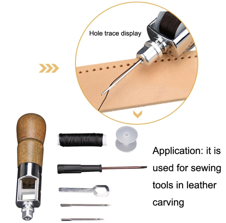 Leather sewing machine tool for carving with needle tip and hole-trace guide
