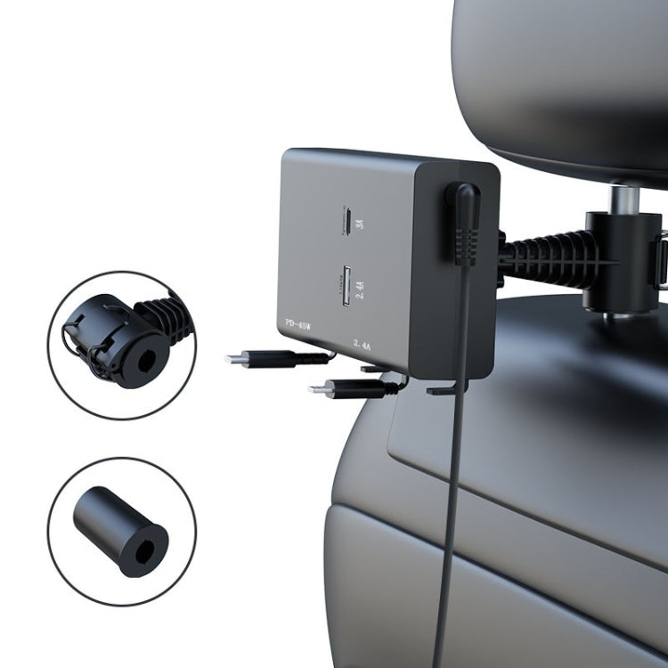 Dual-port car USB charger with retractable cables and mounting bracket