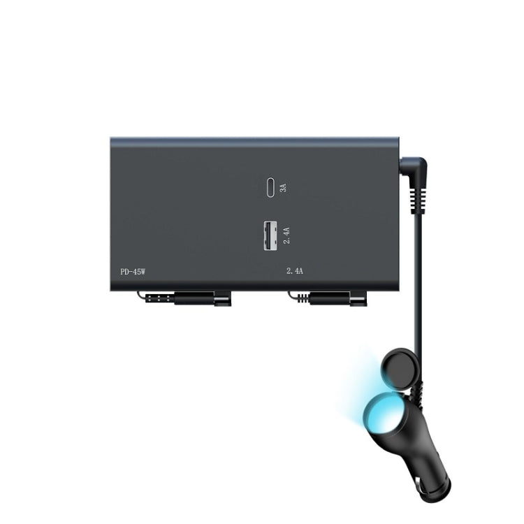 Car USB charger with retractable dual cables and side USB-A/USB-C ports